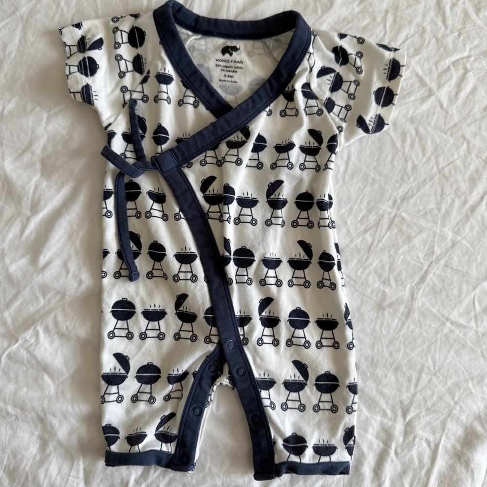 Monica + Andy Organic Cotton Baby One-Piece Kimono Romper Grill Master 3-6 Month